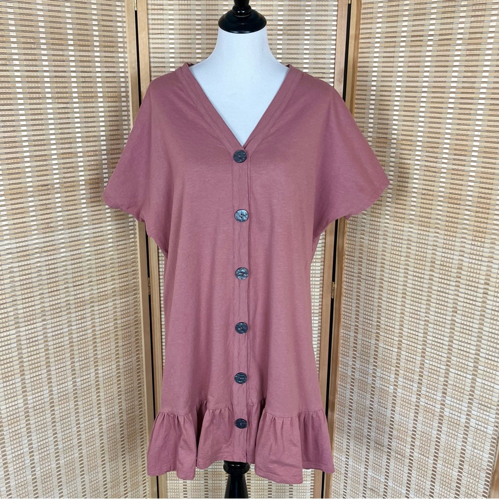 ASOS Dusty Mauve Ruffle Hem Button Front Dress